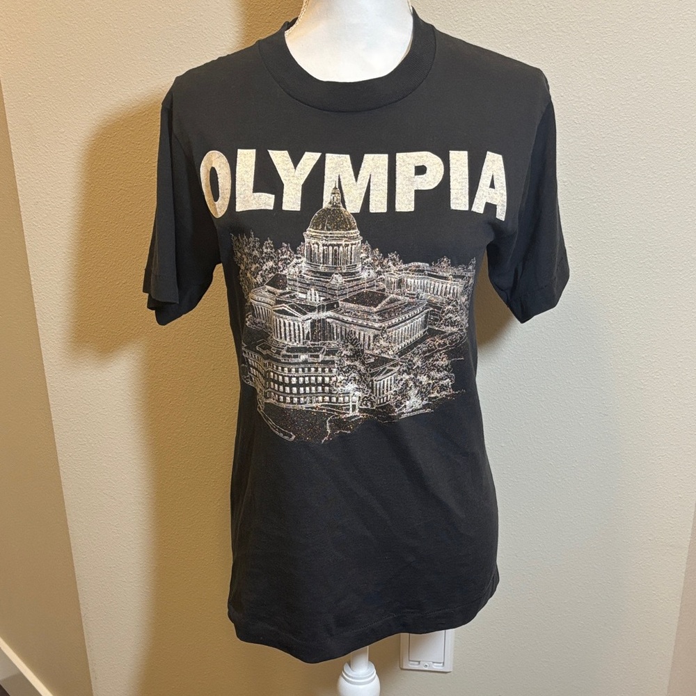 Vintage Screen Stars Black Olympia Cityscape Tee with White Print